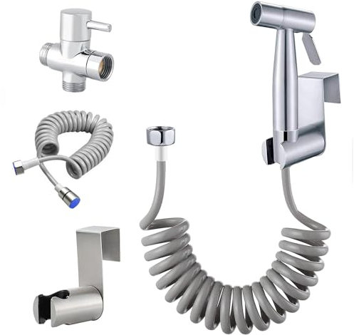 ELINKUME Kit Douchette WC avec Vanne 3 Voies,Douchette Toilette WC en Acier Inoxydable,Pulvérisateur de Bidet à Main pour Nettoyage Animal et L'hygiène Personnelle avec Tuyau Flexible Télescopique