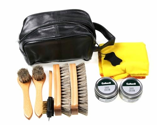 Cathcart Elliot Compact Shoe Cleaning Kit for Leather, Suede & Nubuck, Horsehair Brushes with Non-Toxic Non-Flammable Polish