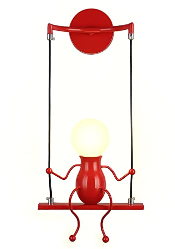 YOXANG Lampade da parete per soggiorno Applique da parete creativa del fumetto della camera da letto moderna che accende Lampade da comodino regolabili a LED Regalo per bambini 1×E27 (Rosso)