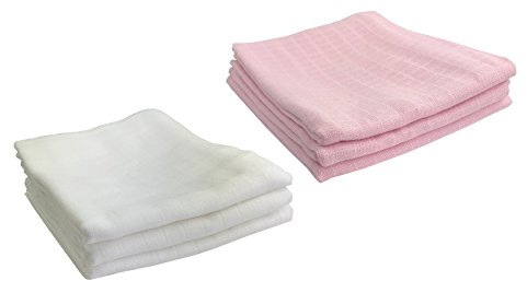 6-pack Muslinblöjor | dregellappar 100 % bomull – tygblöjor och muslindukar för baby | Öko-Tex certifierad, 80 x 70 cm (3 vit, 3 rosa)