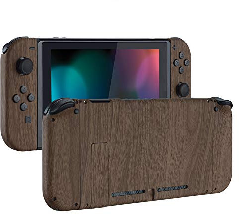 eXtremeRate Hülle Case für Nintendo Switch Joycon/Konsole, Joy Con Abdeckung & Tasten & Console Rückgehäuse & Kickstand, DIY-Ersatz Shell für Nintendo Switch-Holz-Optik
