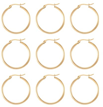 PandaHall Lot de 6 paires de grosses créoles rondes en acier inoxydable hypoallergénique - Doré, 30 mm - pour la fabrication de bijoux pour femmes et filles