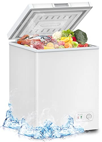 LifePlus Chest Freezer, Compact Deep Freezer 7 Adjustable Temperature with Removable Basket, Top Open Door Freezer Upright for Apartment Home (3.8 cu.ft.)