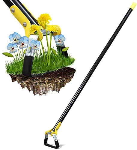 Bird Twig Stirrup Hoe Garden Tool - Scuffle Loop Hoe for Effective Preventing Weeds, 54 Inch Stainless Steel Adjustable Long Handle Weeding Hoe for Average & Tall Gardeners - Black