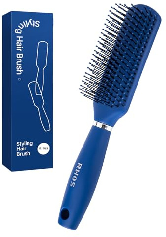 RHOS Hair Brush for Men - Detangler and Styling Brush with Nylon Bristles for Wet and Dry Hair, Massage Function, Suitable for Bangs, Thin, Short, and Thick Hair (1 Pack - Blue)