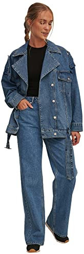 NA-KD Mezclilla de Pierna Ancha y Cintura Alta Jeans, Mediados De Azul, 34 para Mujer