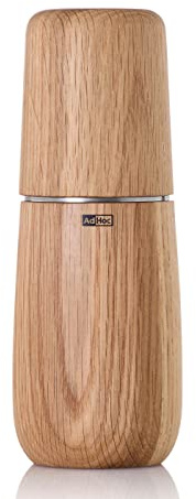 AdHoc Yono Gewürzmühle 18 cm – manuelle Mühle aus Eichenholz, geölt (hell) – Keramikmahlwerk stufenlos einstellbar – Premium Holzmühle für Salz und Pfeffer – Elegantes Design für Küche und Tisch