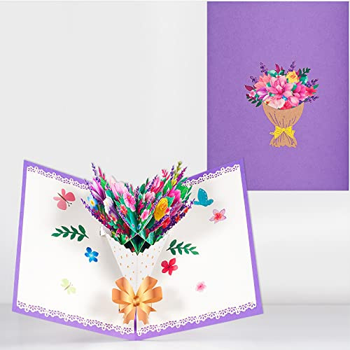 Pop-Up Karte Blumen,3D Blumenkarte,Genesungskarte für Familie, Freunde, Kollegen, Lehrer (Geburtstagskarte, Gute Besserung, Gutschein, Dankeschön),mit Nachrichtenkarte und Umschlag