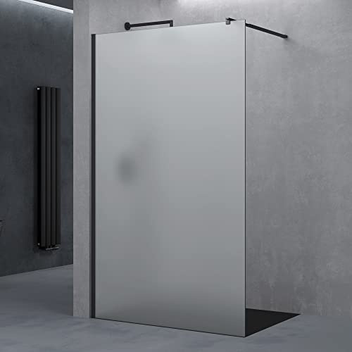 doporro Luxus Duschwand für Dusche Duschabtrennung 140x200cm Schwarz Walk-In Dusche 8mm ESG-Sicherheitsglas Vollsatiniert inkl. Nanobeschichtung Bremen01VS