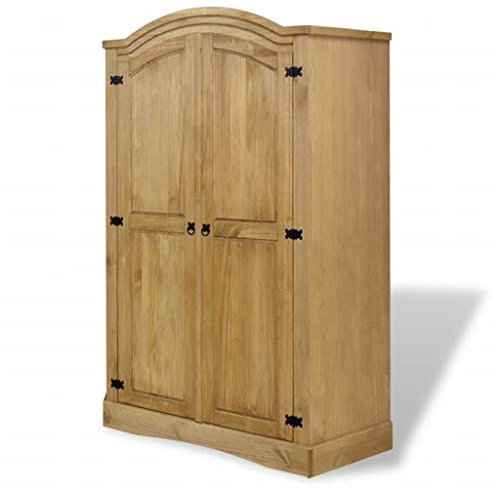 Makastle Bauernschrank Kleiderschrank Wohnzimmerschrank Dielenschrank Landhausschrank Garderobenschrank mit 2 Türen, 1 Einlegeboden und 1 Kleiderstange, 101 x 52 x 170 cm Braun