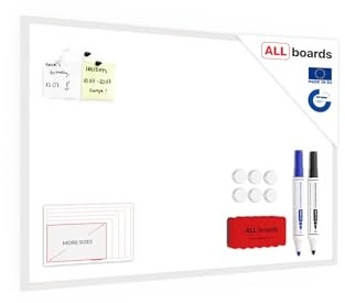 ALLboards Whiteboard mit weißem Rahmen 90x60cm Magnettafel Weiß Magnetisch, Trocken Abwischbar