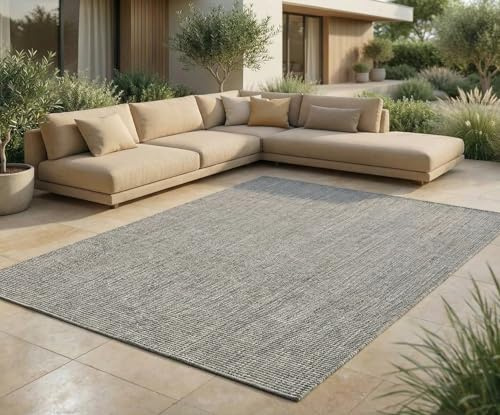 Jimri Tappeto per interni ed esterni, resistente alle intemperie, per balcone, terrazza, giardino, soggiorno, cucina, tappeto resistente ai raggi UV e all'acqua, misura: 140 x 200 cm, argento