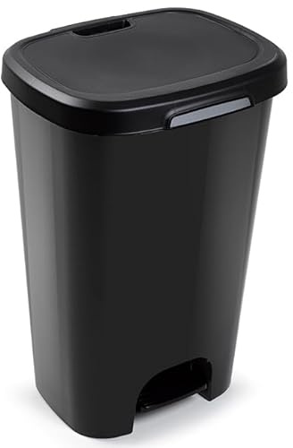 Muddy Hands 50 Litre Plastic Foot Pedal Bin Large Tall Slim Kitchen Rubbish Recycling Waste Dustbin (Black)