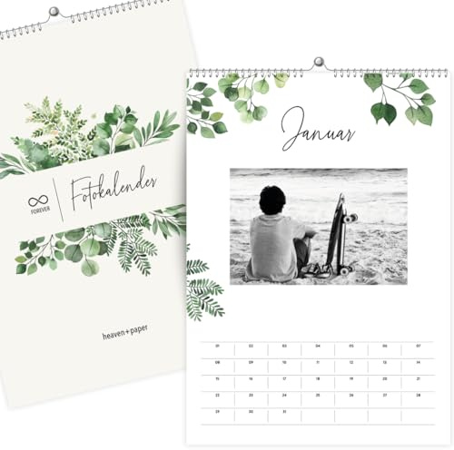 heaven+paper® Fotokalender immerwährend zum selbstgestalten | Bastelkalender A4 ohne Jahr aus extra dickem 250 g/m² Karton | Wandkalender Made in Germany (Green)