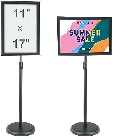 VEVOR Informationsständer 420 x 297 mm Vertikal & horizontal Verstellbarer Posterständer, Robuster Bodenstehender Schilderhalter mit Runder Basis für Displays, Werbung und den Außenbereich Schwarz