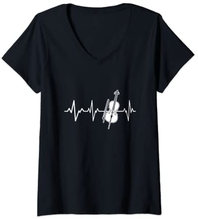 Violoncello battement de cœur cadeau instrument violoncelle joueur de violoncelle T-Shirt avec Col en V