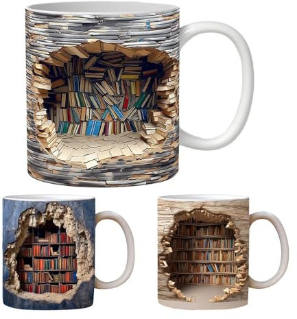 Shuangliao Bücherregal Tasse, Bibliothek Bücherregal Becher, Lustige Buch Keramik Kaffeetasse, Neuartige Kaffeebecher Mit Flachem Muster, Kaffeetasse EIN Fantastisches Geschenk Für Bücherliebhaber