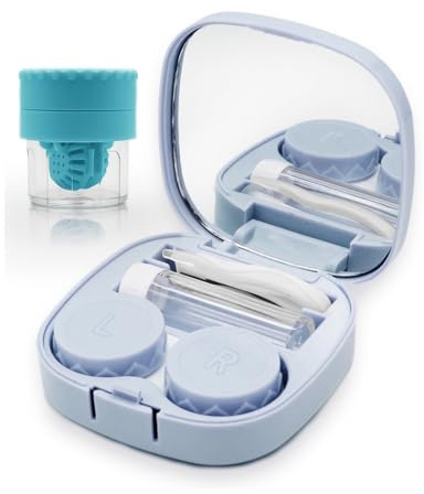 Vastsoon Contact Lens Case with Cleaner Washer, Travel Size Cute Colored Contact Lenses Applicator Removal Tool Kit with Mirror Solution Bottle for Daily Outdoor (Blue)