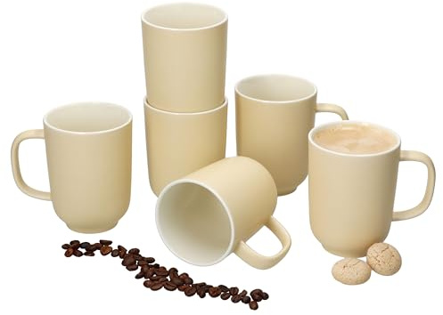 Ritzenhoff & Breker Jasper Lot de 6 tasses à café, vanille, 250 ml, hauteur 10,4 cm, en faïence, avec anse, pour 6 personnes, pour boissons chaudes, thé, cacao, latte macchiato, etc