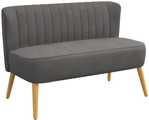 HOMCOM Sofa 2 Sitzer Couch, Kleine Loveseat mit Samt-Optik Modern Polstersofa für Wohnzimmer, Schlafzimmer, kleinen Raum, Dunkelgrau 117 x 56,5 x 77 cm