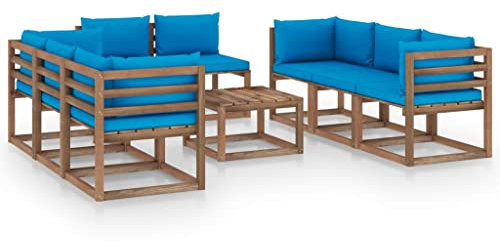 BUKSCYJS Schaukelstuhl,TerassenmöBel AußEn,Campingstuhl9-Tlg. Garten-Lounge-Set Mit Kissen Hellblaugeeignet FüR Garten, Terrasse, Wohnzimmer, BüRo, Outdoor