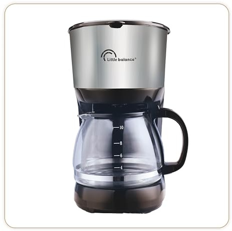 LITTLE BALANCE 8629 Little Café, Cafetière Filtre, Verseuse Verre, 10 tasses,750 W, Finitions Inox, Noir