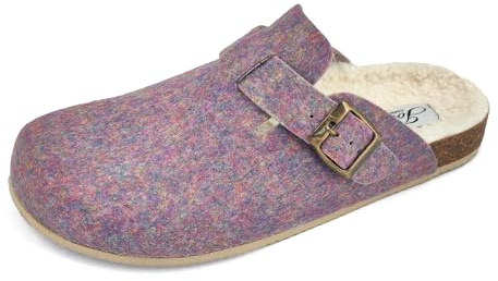JOMIX Chaussons Fourrure Femme Sabots Femme en Feutre Chaussons Femme Hiver Pantoufles Femme Élégant Chaussures à Semelle en Liège Chaude Fabriqué en Espagne ES2406 (Violet, 38)