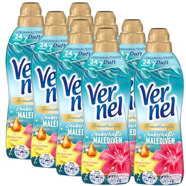 VERNEL Aromatherapie Zauberhafte Malediven Weichspüler 8x 37 WL (296 Waschladungen), langanhaltender Wäscheduft mit ätherischen Ölen für 24/7 Frische, recycelbare Flasche