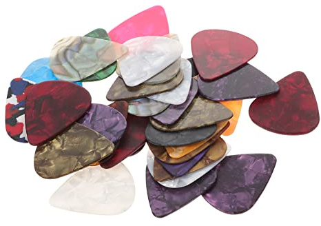 Gitarrenplektren 0, 46mm für E Gitarre und Ukulele | Kunststoff, Leicht zu Greifen und Tragbar, Schützt Finger, Praktisch zum Aufbewahren, 32 Stück