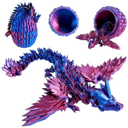3D Printed Dragon in Egg, Full Articulated Crystal Dragon with Mystery Flexible Joints, Easter Egg Hunt Toy - Purple