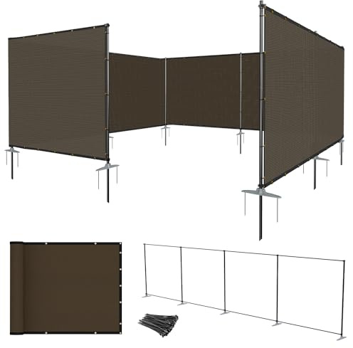 E&K 6'x24' Outdoor Privacy Screen Fence Panel Freestanding Backyard Patio Privacy Pool Fencing Temporary Garden Dog Fence with Iron Poles and Rails (Brown)