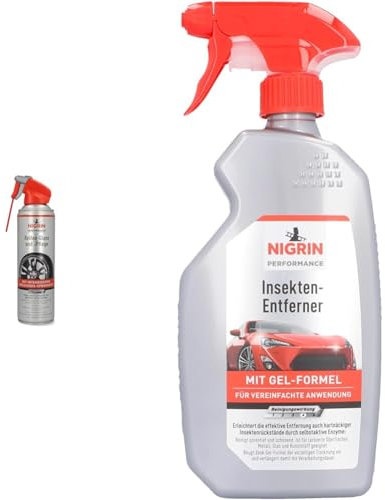 Nigrin Performance Reifen-Glanz und –Pflege, 500 ml & Performance Insekten-Entferner, entfernt selbstaktiv hartnäckige Insektenrückstände, mit Wirk-Indikator, 500 ml