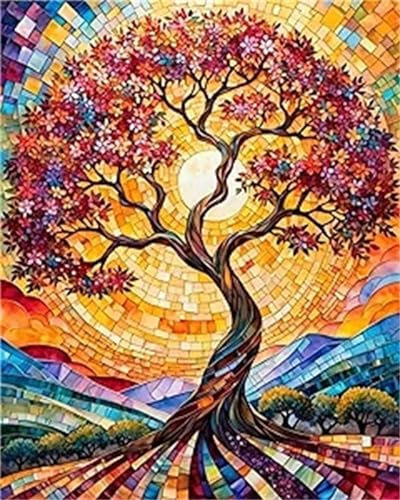 Baum Des Lebens Malen Nach Zahlen Erwachsene, Fantasie Malen Nach Zahlen Kinder Klein 50x65cm, DIY Set Erwachsene Handgemalt Leinwand Ölgemälde, mit 3 Set Pinseln, Zimmer Deko Aesthetic Geschenke-Y521
