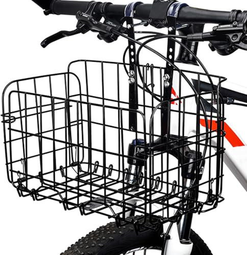YOUNTHYE Bike Basket, Foldable Bike Basket Front Bicycle Basket, Detachable Steel Wire Baskets for Bike, Metal Bicycle Rear Basket for Most Bikes Handlebar or Rear