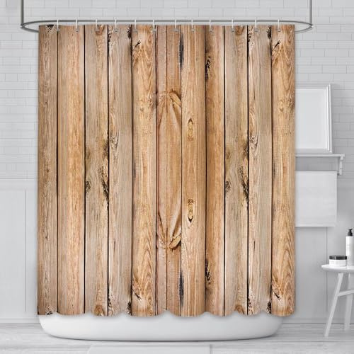 AIBIIN Duschvorhang aus Holz, rustikal, Landhausstil, Wanddekoration, Badvorhänge mit 12 Haken, Heimdekoration, wasserdicht, Landhausstil, Badezimmervorhang, 180 x 180 cm