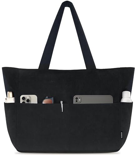 HOMESPON Handtasche Damen Tote Bag Shopper Groß Umhängetasche Cord Crossbody Beuteltasche Schultertasche Stoffbeutel für Einkaufen Schule Arbeit Reisen(Schwarz M)