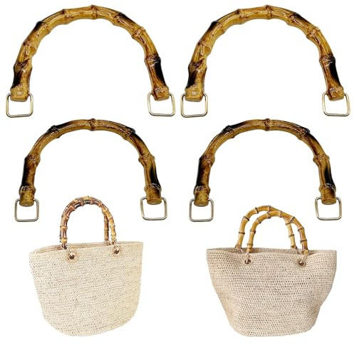 Yayatty 4 Pz Maniglie in Bambù Manici, Manici Bamboo per Borse La Realizzazione di Borse, Maniglia per Borsa Ricambio per Artigianale Fai da Te Maniglie Borsa Tote