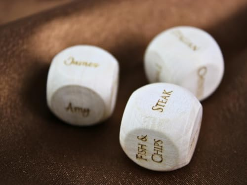 Set di 3 dadi personalizzati in legno fatti a mano, incisi, 20 mm