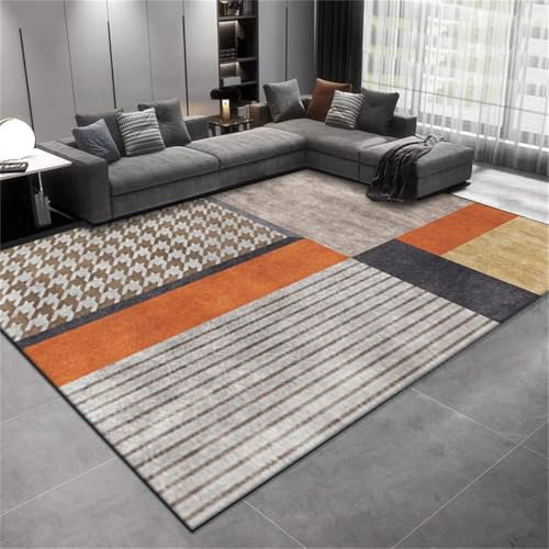RUGMRZ Auslegware Teppichboden Teppich Anti Rutsch orange grau geometrische Linien dekorative Rechtecke pflegeleicht Couch Klein Für Jugendzimmer 90X150CM