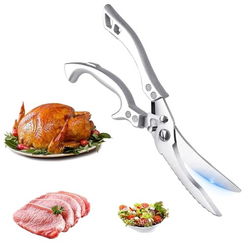 Tijeras Para Aves de Corral de Acero Inoxidable, Tijeras para Aves de Corral Afiladas Tijeras de Cocina, Tijeras Multiusos para el Hogar, Para Cortar Carne, Huesos de Pollo, Pescado y Verduras