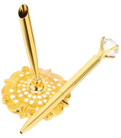 HOUDERCO Elegant Golden Bank Counter Pen Stand for Wedding Guest Book Signing Smooth Writing Ballpoint for Hotels and Events Comfortable Grip Design