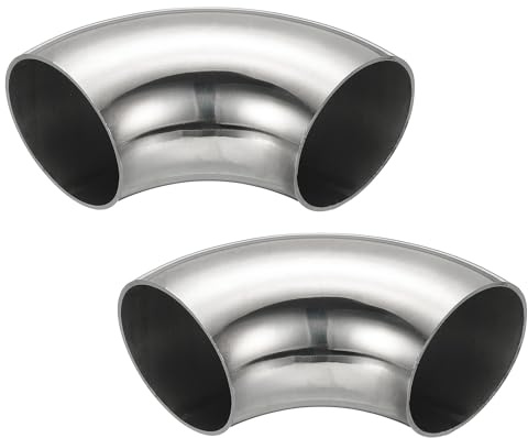 PATIKIL 2 Stück Edelstahl Rohrbogen 90 Grad Bogen, 48mm ID Stahl Auspuffbogen Auspuffrohrverbinder Edelstahlbogen 304 Edelstahl Rohr für Auspuffrohr Treppengeländer Auto HVAC