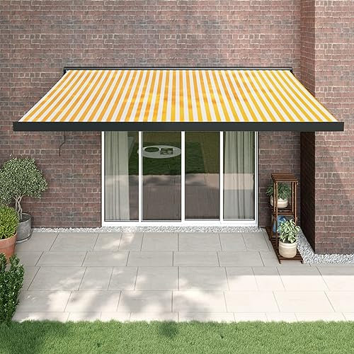 Tenda da sole retrattile per terrazza e balcone, motorizzata/manuale, giallo e bianco, 4 x 3 m