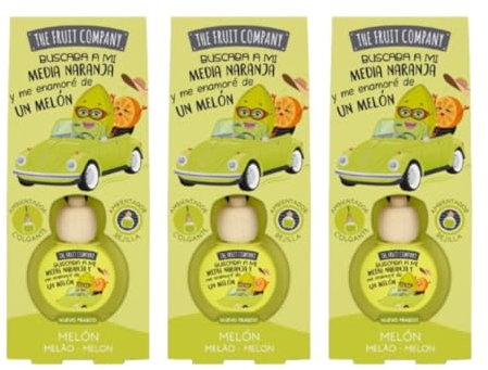 TIENDIFY - Pack de 3 Ambientadores Coche 2en1 The Fruit Company | Aroma Frutal, Absorbe Olores, Sin Alcohol, Extractos Naturales | Rejilla o Colgante | Larga Duración +45 Días (MELON)