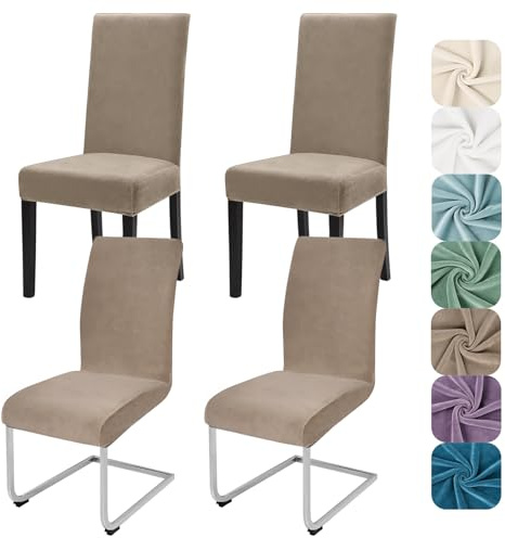 Alishomtll Stretch Samt Stuhlhussen 4er Set Stuhlbezug Schwingstuhl Khaki | Elastische Stuhlhussen Schwingstuhl Stuhlbezug Universal hussen für stühle Waschbare Esszimmerstühle Bezug Küche Hochzeit