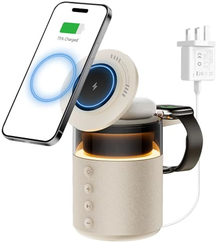 3 in 1 Wireless Charging Station,Wireless Charger for iPhone17 16 15 14 13 12 Pro Max Airpods Apple Watch,Magnetic Fast Charger Stand,Bedside Docking Station,Bluetooth Speaker for Gifts,33W Adapter