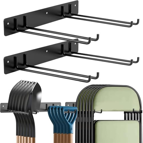 Sinoer，Portaattrezzi da giardino integrato a muro, armadio per lo stoccaggio del garage, porta sedie pieghevole, allungato, resistente alla ruggine, carico massimo 240 libbre - Confezione da 2