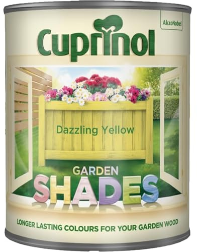 DUAYRA Garden Shades Paint | Quick Drying Water Based | For Garden Fence, Shades, Benches, Terracotta, Brick, Stone | Exterior Wood Furniture | Long Lasting (Dazzling Yellow, 1 Liter)