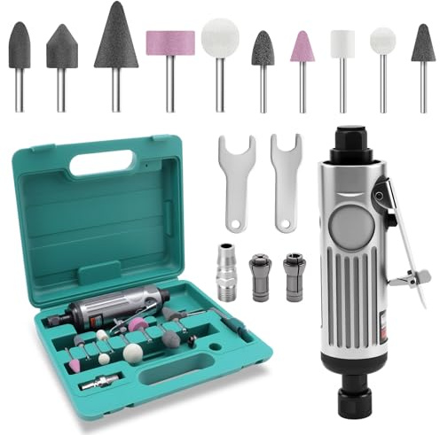 KAOLALI 15 Stück Mini Poliermaschine, Druckluftschleifer Set für Schleifen und Polieren, Mini Druckluft Poliermaschine, Stabschleifer Druckluft, Exzenterschleifer, über Integrierte Schleifköpfe, für M