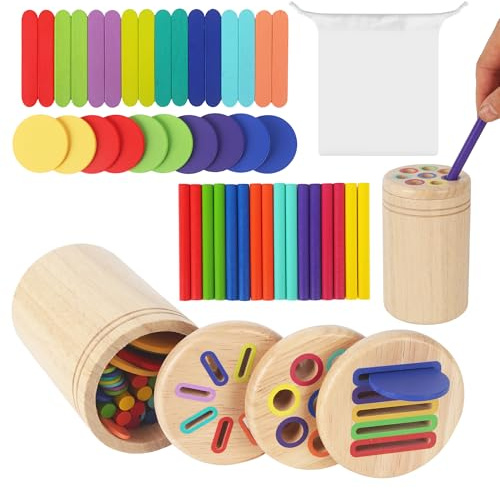 ACOMTUO Montessori Spielzeug ab 1 2 3 Jahre, 3-in-1 Holzspielzeug, Steckspiel Holz, Sortierformen in Farben, Lernspielzeug für Kleinkinder Jungen und Mädchen